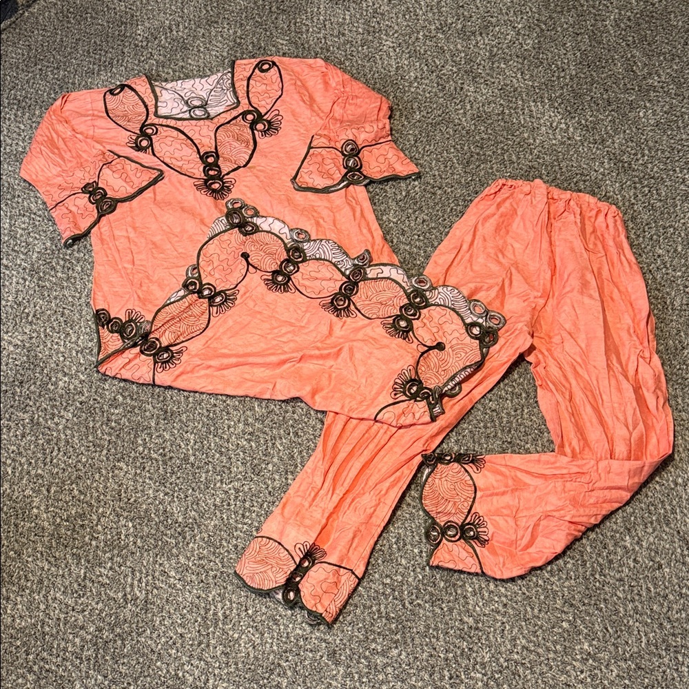 Coral Embroidered Two-Piece Outfit